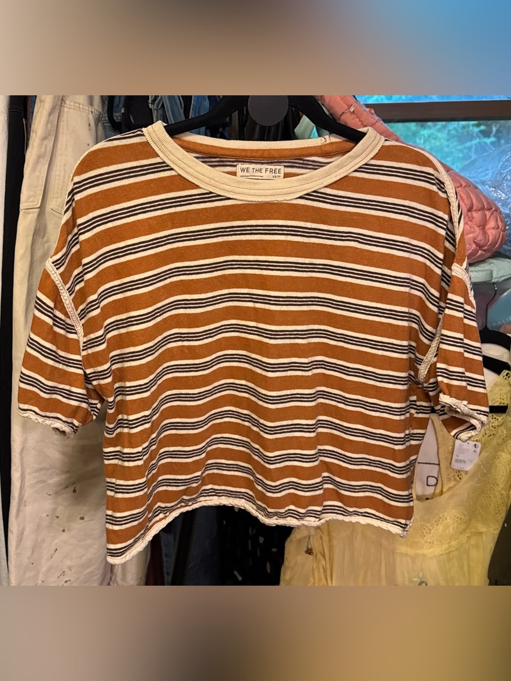 NWOT Free People We The Free Clean Rugby Tee - almond combo brown - XS *IR*. - Picture 8 of 11